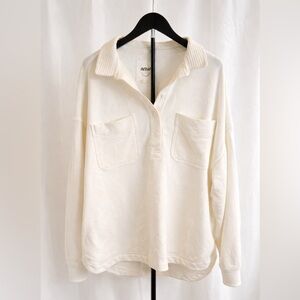 Aerie Cream Collared Pullover Sweatshirt | Oversized Cozy Top | Size L